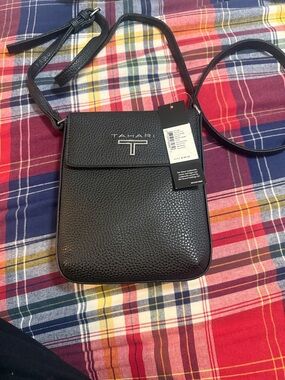Tahari Black Pebbled Crossbody Organizer